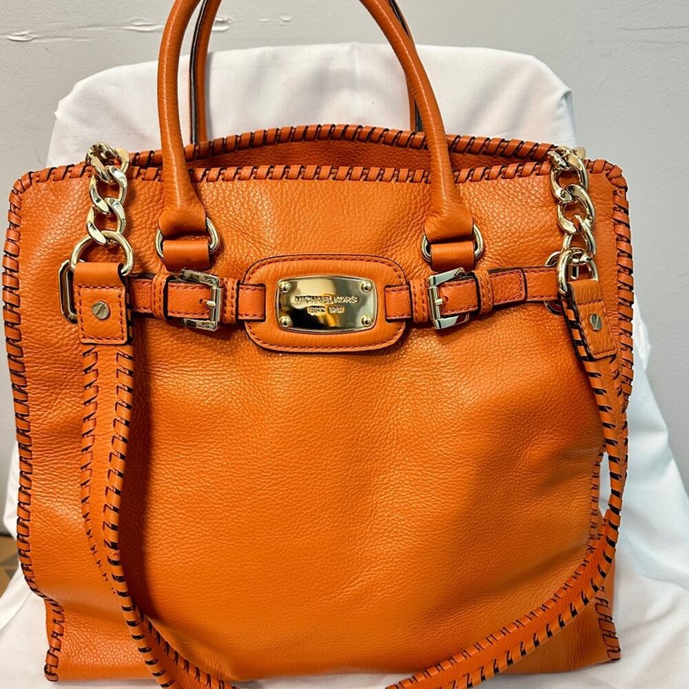 Michael Kors Orange Leather Top Handle Bag with Shoulder Strap & Gold Hardware